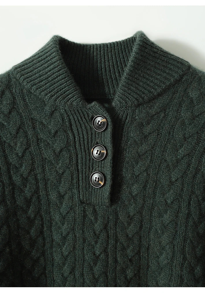 Allie Cable-Knit Button-Up Cashmere Sweater