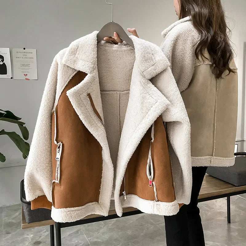 Ella Women's Shearling Lined Suede Winter Jacket
