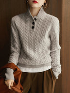 Allie Cable-Knit Button-Up Cashmere Sweater