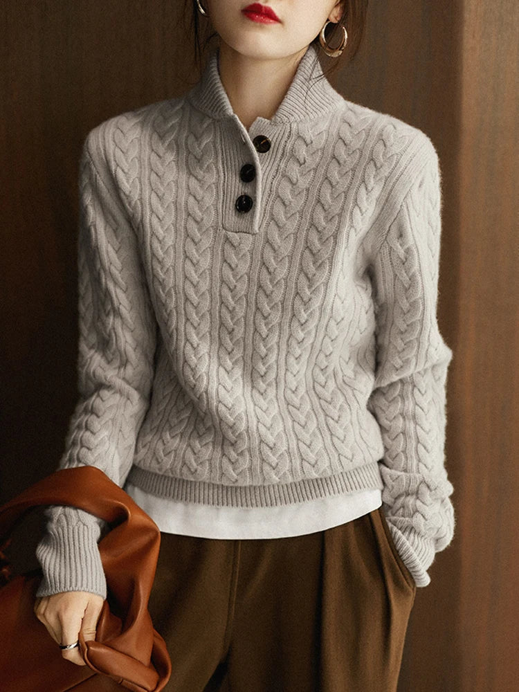 Allie Cable-Knit Button-Up Cashmere Sweater