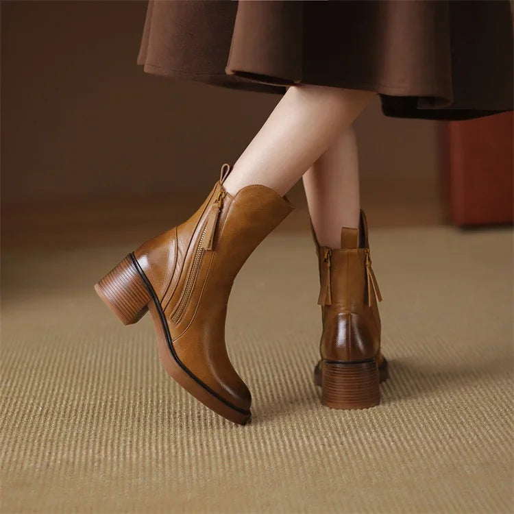 Elma Women's Leather Double-Zip Block Heel Ankle Boots