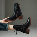Elma Women's Leather Double-Zip Block Heel Ankle Boots