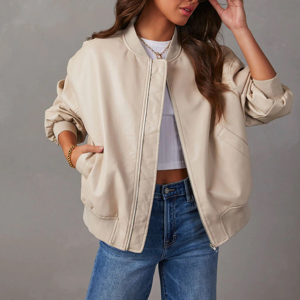 Kyla Women's Leather Relaxed Bomber Jacket