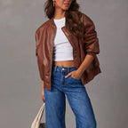 Kyla Women's Leather Relaxed Bomber Jacket