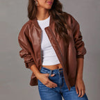 Kyla Women's Leather Relaxed Bomber Jacket