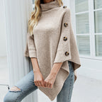 Cora Stylish Turtleneck Asymmetric Knit Cape Sweater