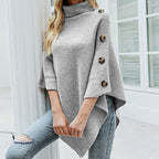 Cora Stylish Turtleneck Asymmetric Knit Cape Sweater