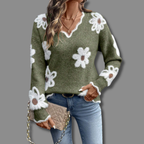 Tina Women's V-Neck Floral Jacquard Knit Sweater