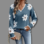 Tina Women's V-Neck Floral Jacquard Knit Sweater