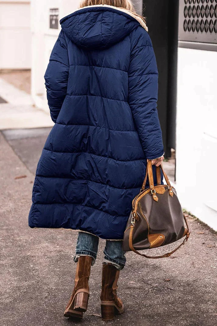 Anna Women's Long Shearling Lined Quilted Puffer Coat