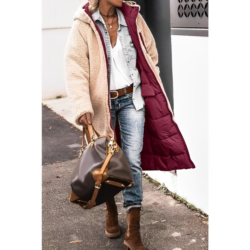 Anna Women's Long Shearling Lined Quilted Puffer Coat