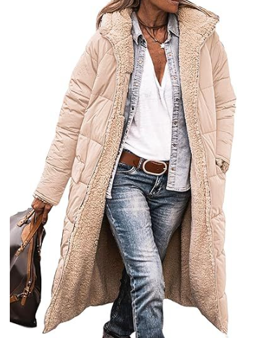 Anna Women's Long Shearling Lined Quilted Puffer Coat