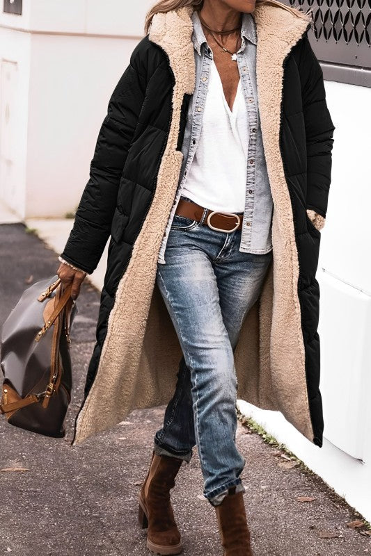 Anna Women's Long Shearling Lined Quilted Puffer Coat