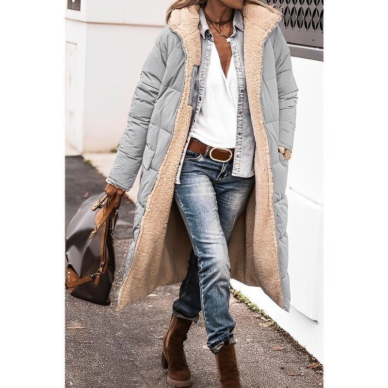 Anna Women's Long Shearling Lined Quilted Puffer Coat