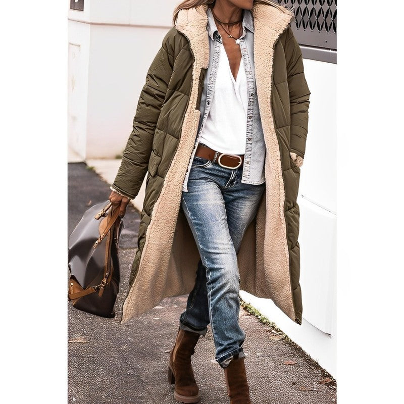 Anna Women's Long Shearling Lined Quilted Puffer Coat