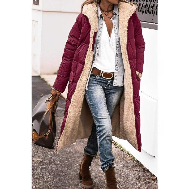 Anna Women's Long Shearling Lined Quilted Puffer Coat
