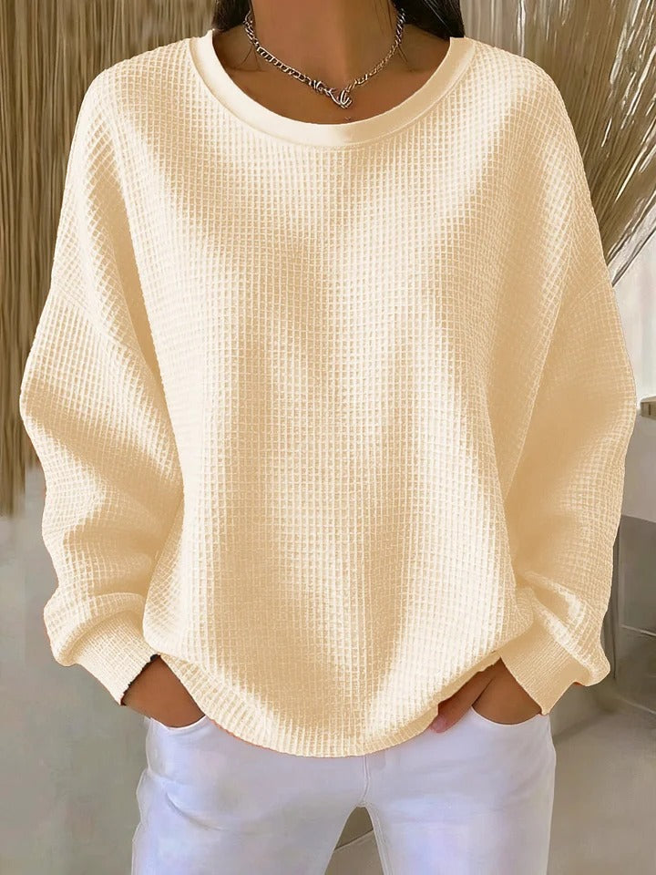 Lola Waffle-Knit Relaxed Crewneck Sweater