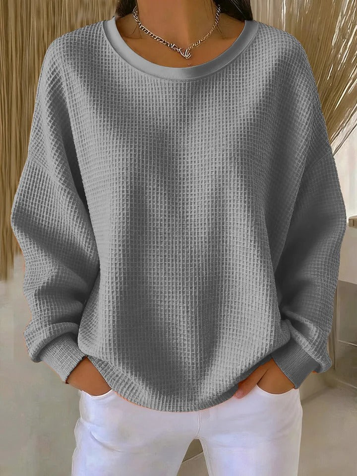 Lola Waffle-Knit Relaxed Crewneck Sweater