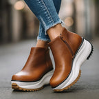 Tia Leather Platform Ankle Boots with Chunky Sole