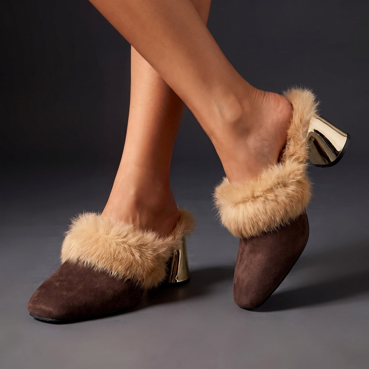 Frita Fur Block Heel Mules for Winter