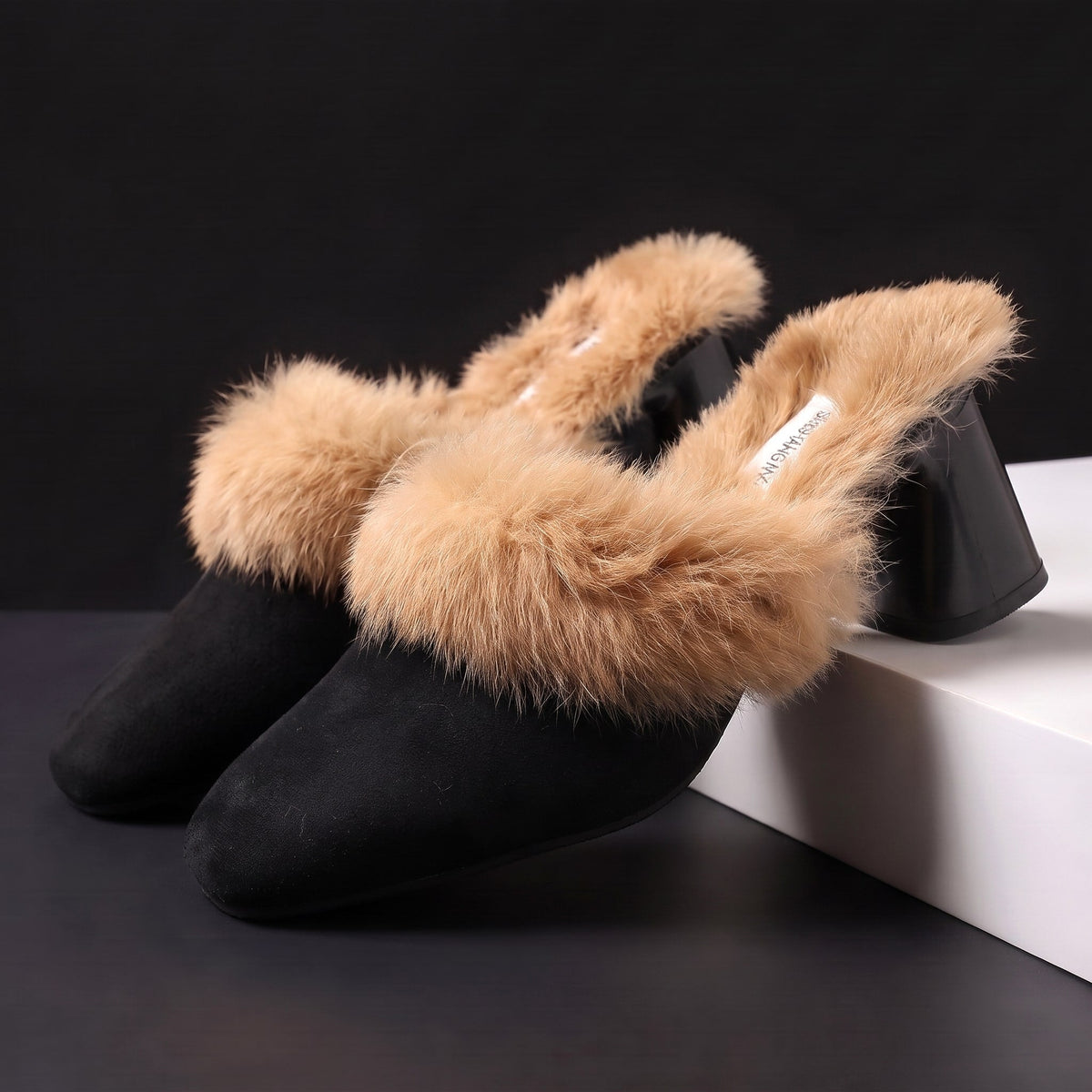 Frita Fur Block Heel Mules for Winter