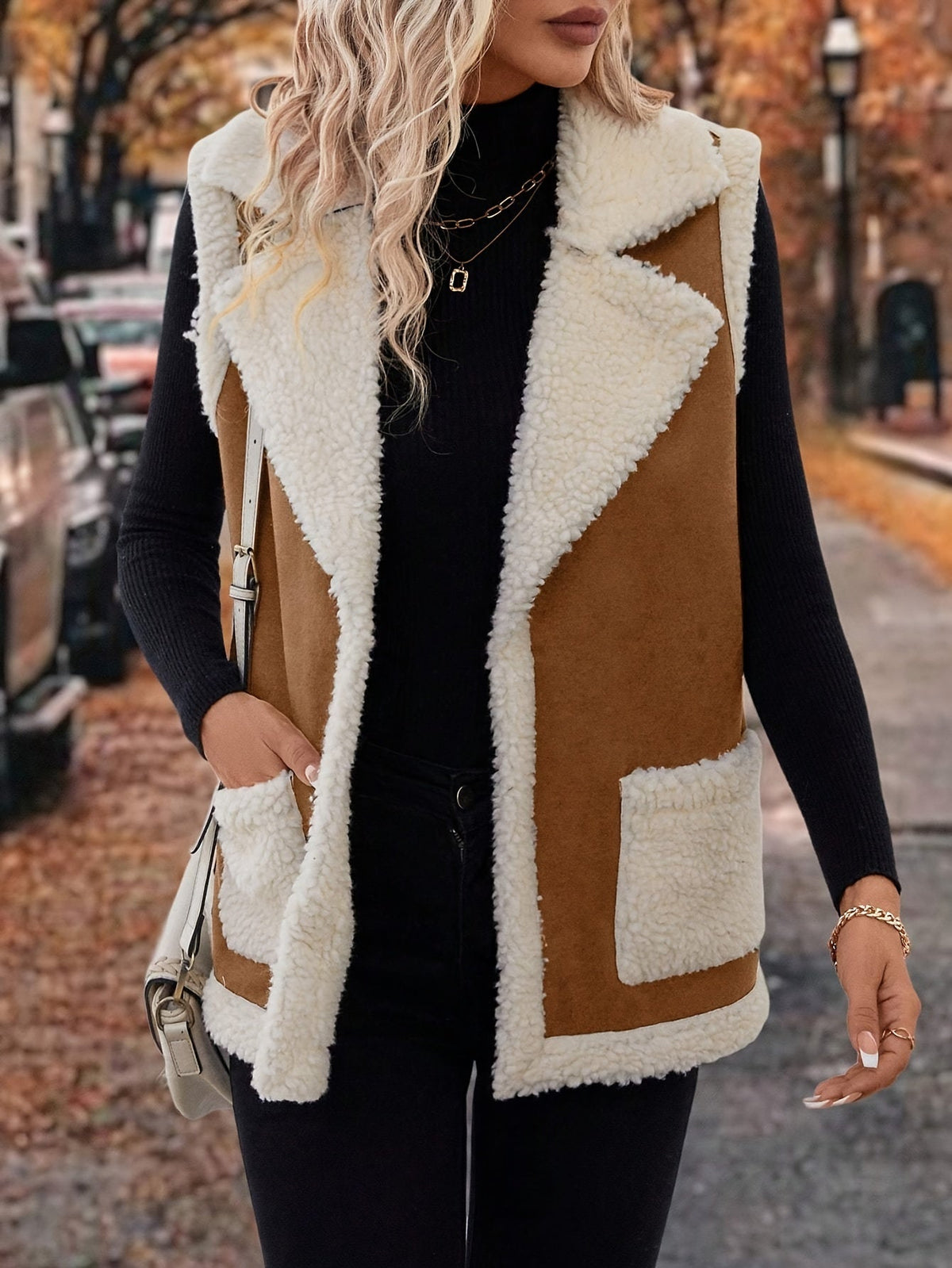 Mila Shearling-Trimmed Suede Vest for Fall