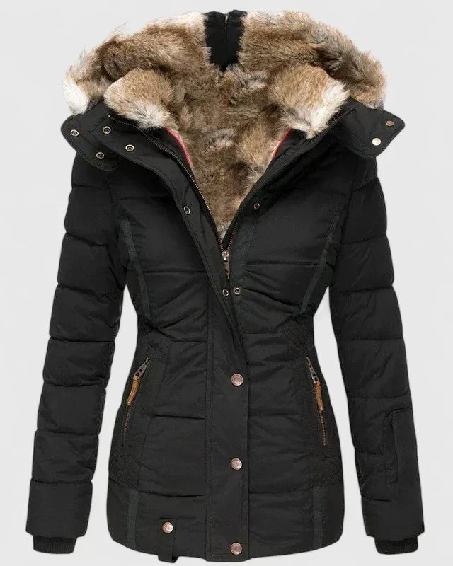 Lea Women's Fur Hooded Quilted Winter Puffer Coat