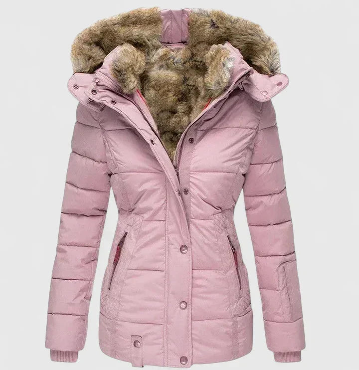 Lea Women's Fur Hooded Quilted Winter Puffer Coat