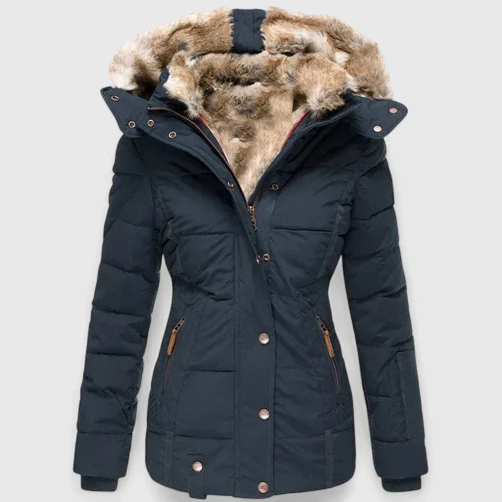 Lea Women's Fur Hooded Quilted Winter Puffer Coat
