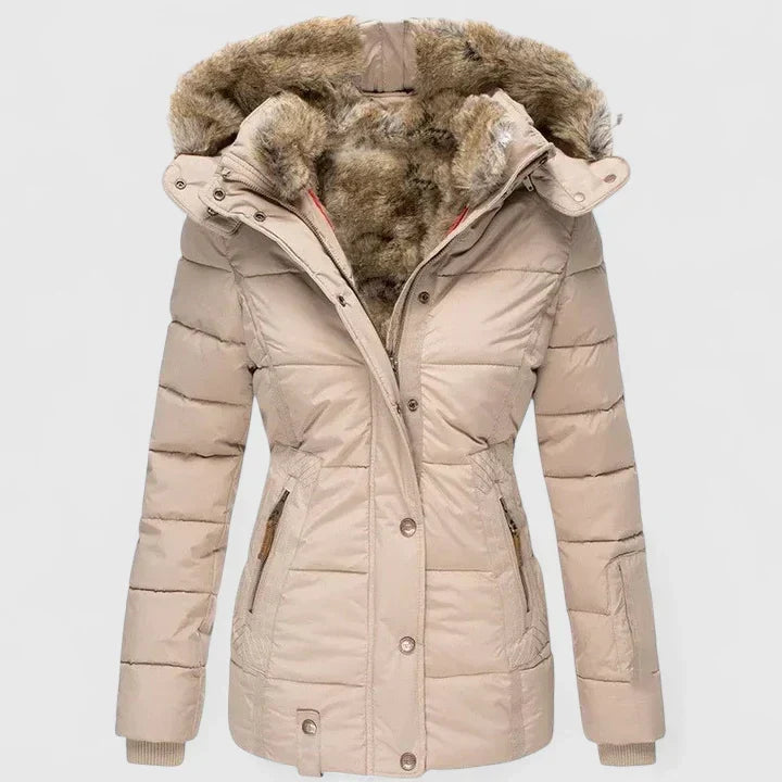 Lea Women's Fur Hooded Quilted Winter Puffer Coat
