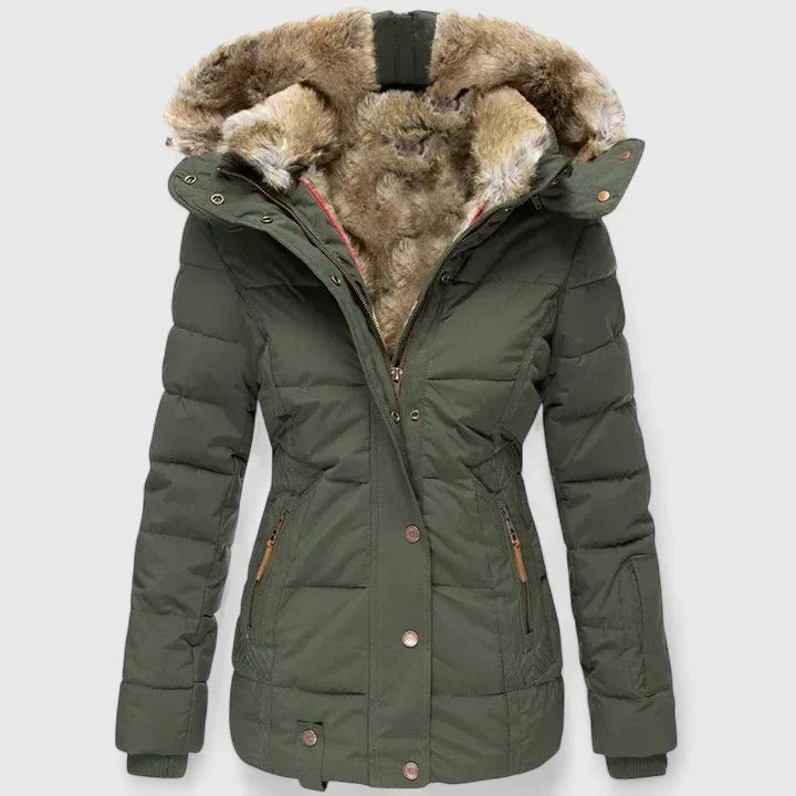 Lea Women's Fur Hooded Quilted Winter Puffer Coat