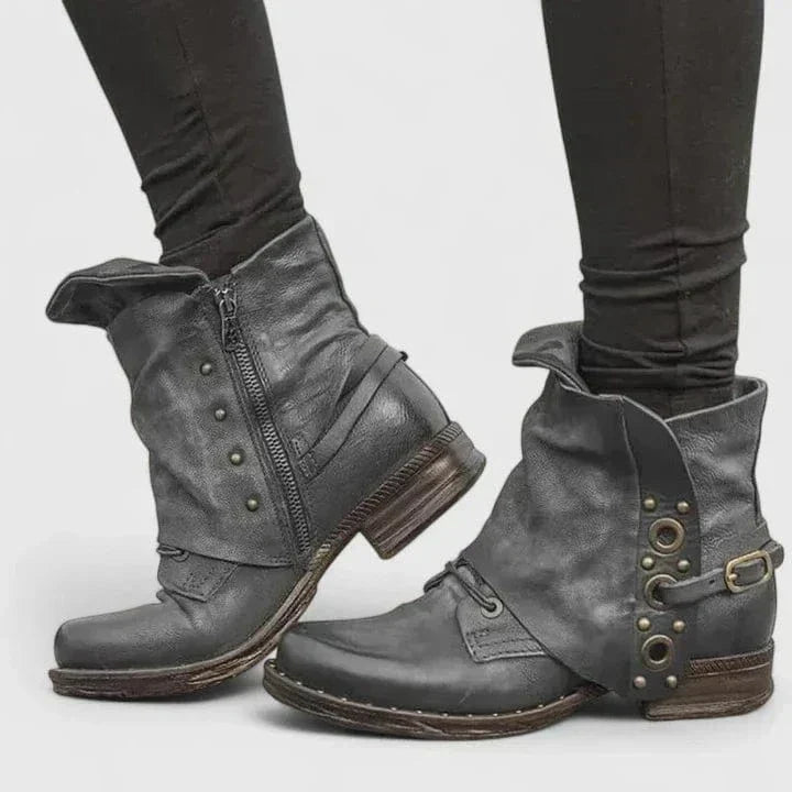 Wanda Vintage Distressed Leather Ankle Boots