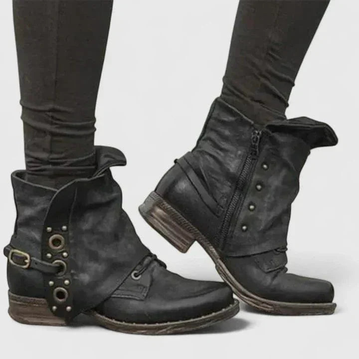 Wanda Vintage Distressed Leather Ankle Boots