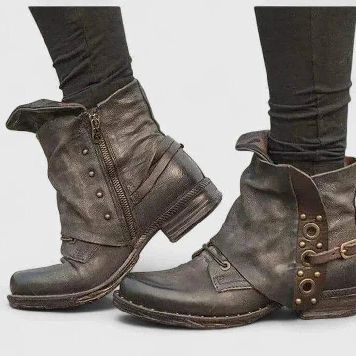 Wanda Vintage Distressed Leather Ankle Boots
