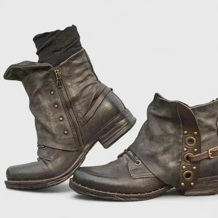 Wanda Vintage Distressed Leather Ankle Boots