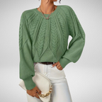 Sara Stylish Cable Knit Crewneck Pullover Sweater