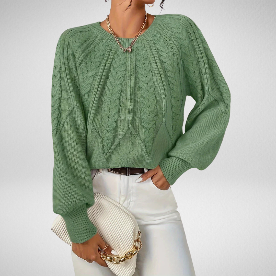 Sara Stylish Cable Knit Crewneck Pullover Sweater