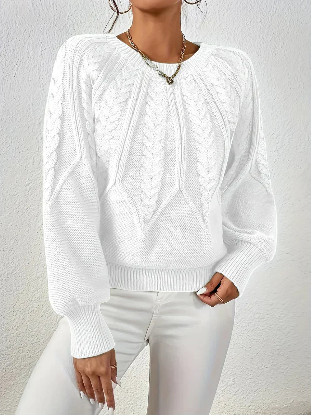 Sara Stylish Cable Knit Crewneck Pullover Sweater