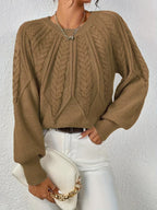 Sara Stylish Cable Knit Crewneck Pullover Sweater
