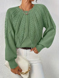 Sara Stylish Cable Knit Crewneck Pullover Sweater