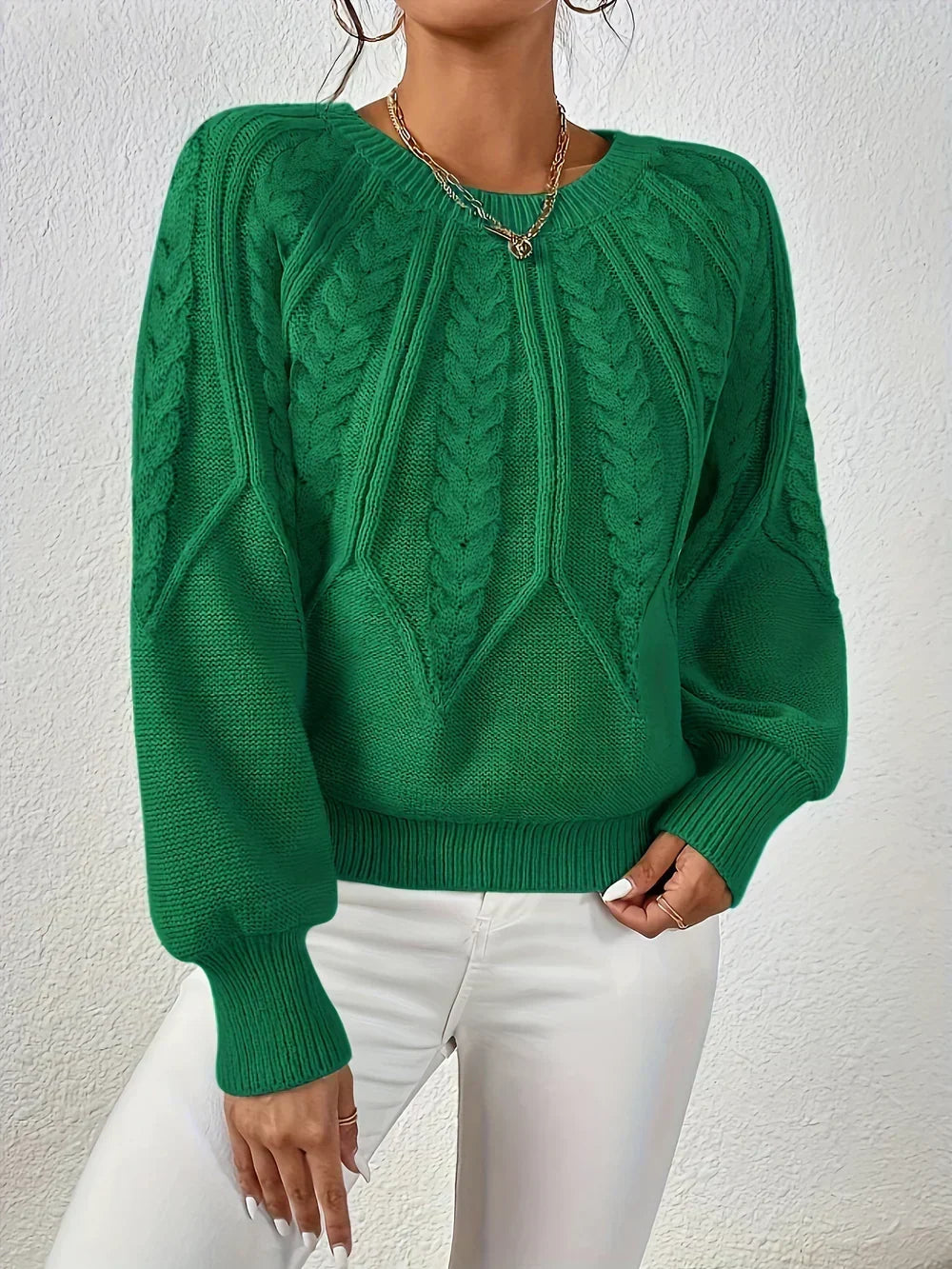 Sara Stylish Cable Knit Crewneck Pullover Sweater