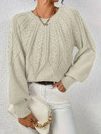 Sara Stylish Cable Knit Crewneck Pullover Sweater