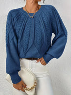 Sara Stylish Cable Knit Crewneck Pullover Sweater