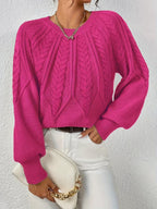Sara Stylish Cable Knit Crewneck Pullover Sweater