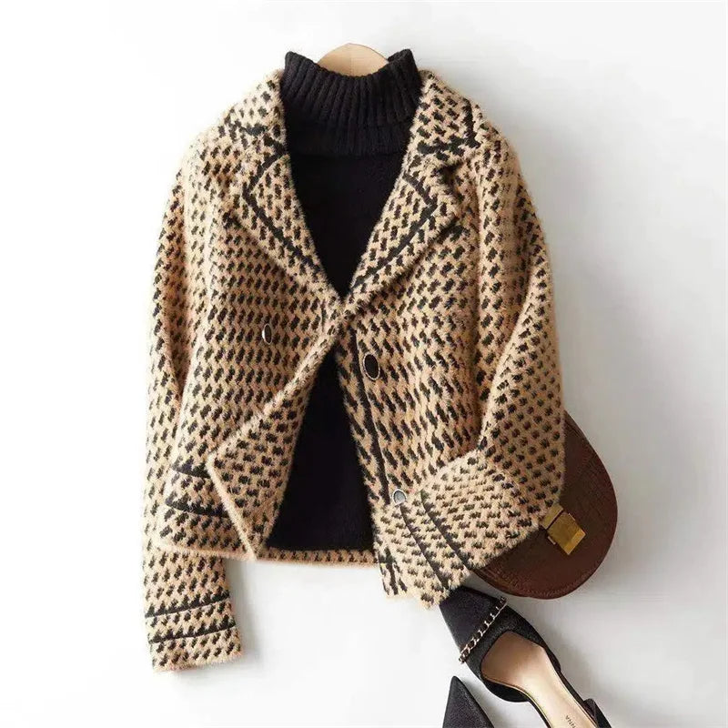 Ria Women's Stylish Houndstooth Cashmere Jacket
