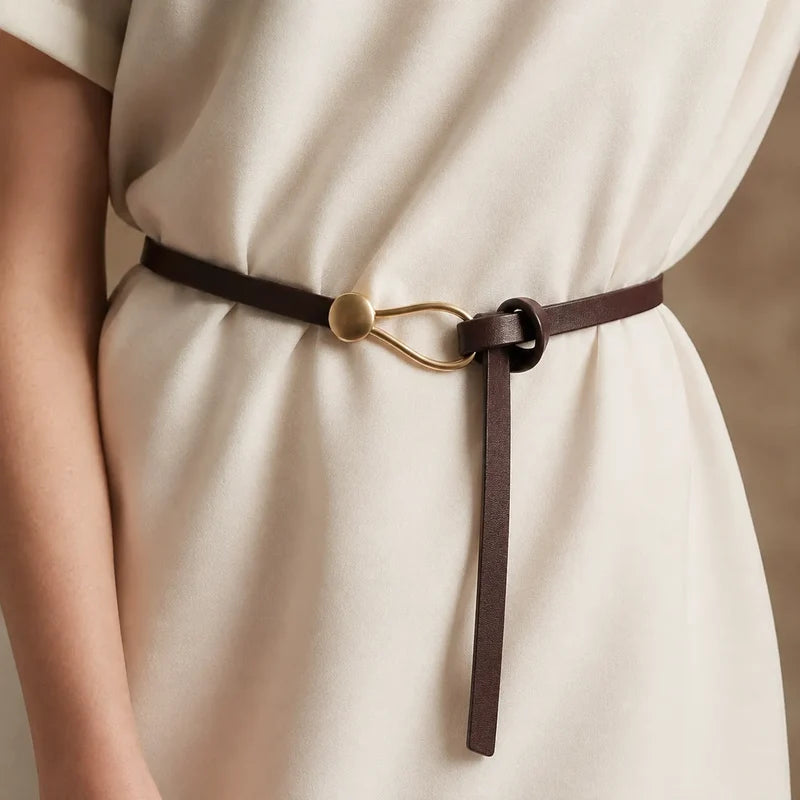 Everly Women's Slim Leather Hook Buckle Belt