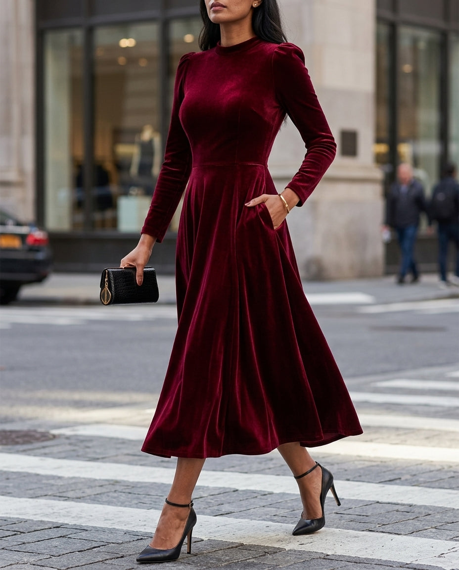 Genevieve Women's Velvet Puff Sleeve Maxi Dress