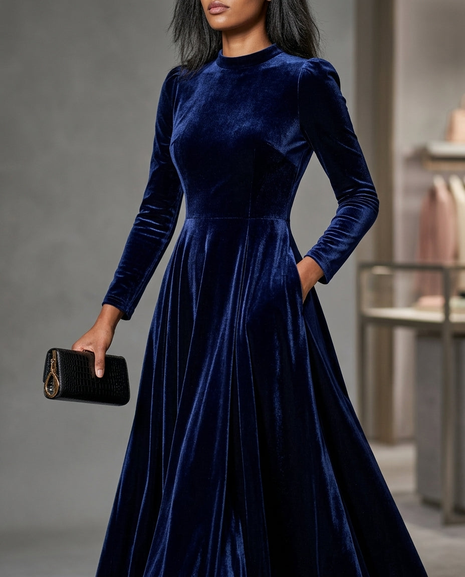 Genevieve Women's Velvet Puff Sleeve Maxi Dress