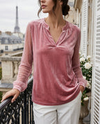 Adeline Women's Velvet Mesh Sleeve Blouse
