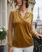 Adeline Women's Velvet Mesh Sleeve Blouse